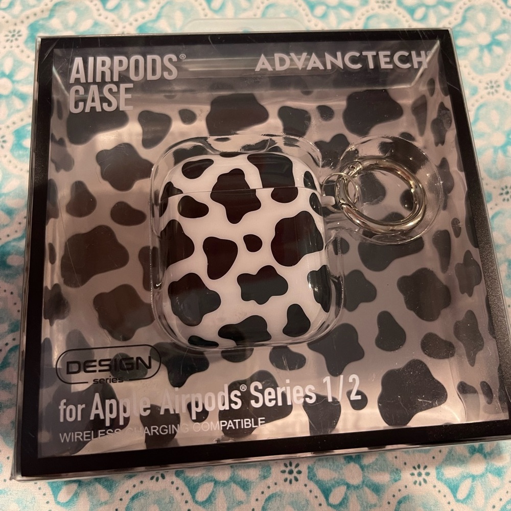 Cow print AirPods series 1/2 wireless charging compatible protective hook case